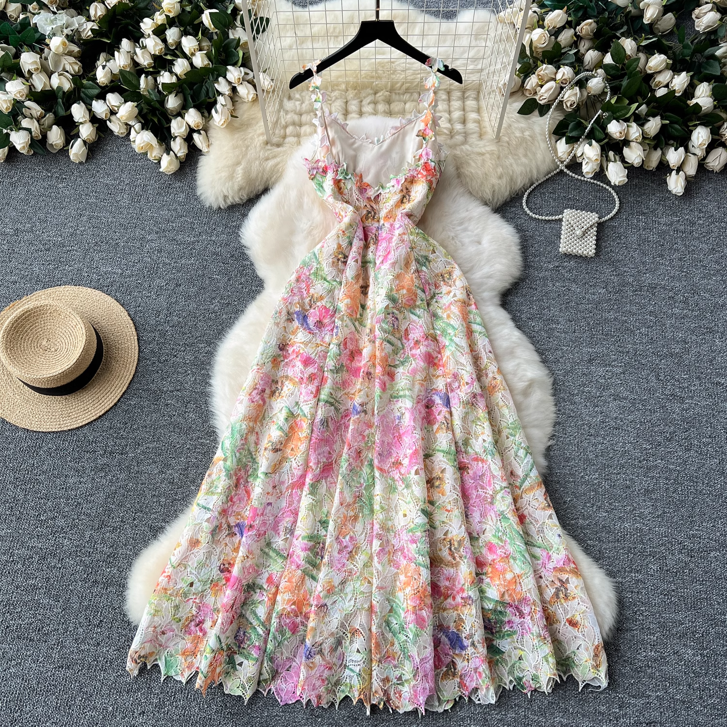 Women's summer palace style floral suspender dress YM1465