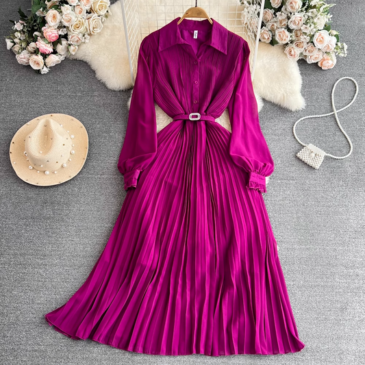 Chic A-line Pleated Maxi Dress, YM271