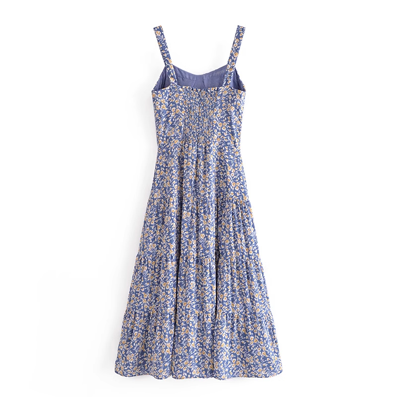 French retro blue floral dress YM1366