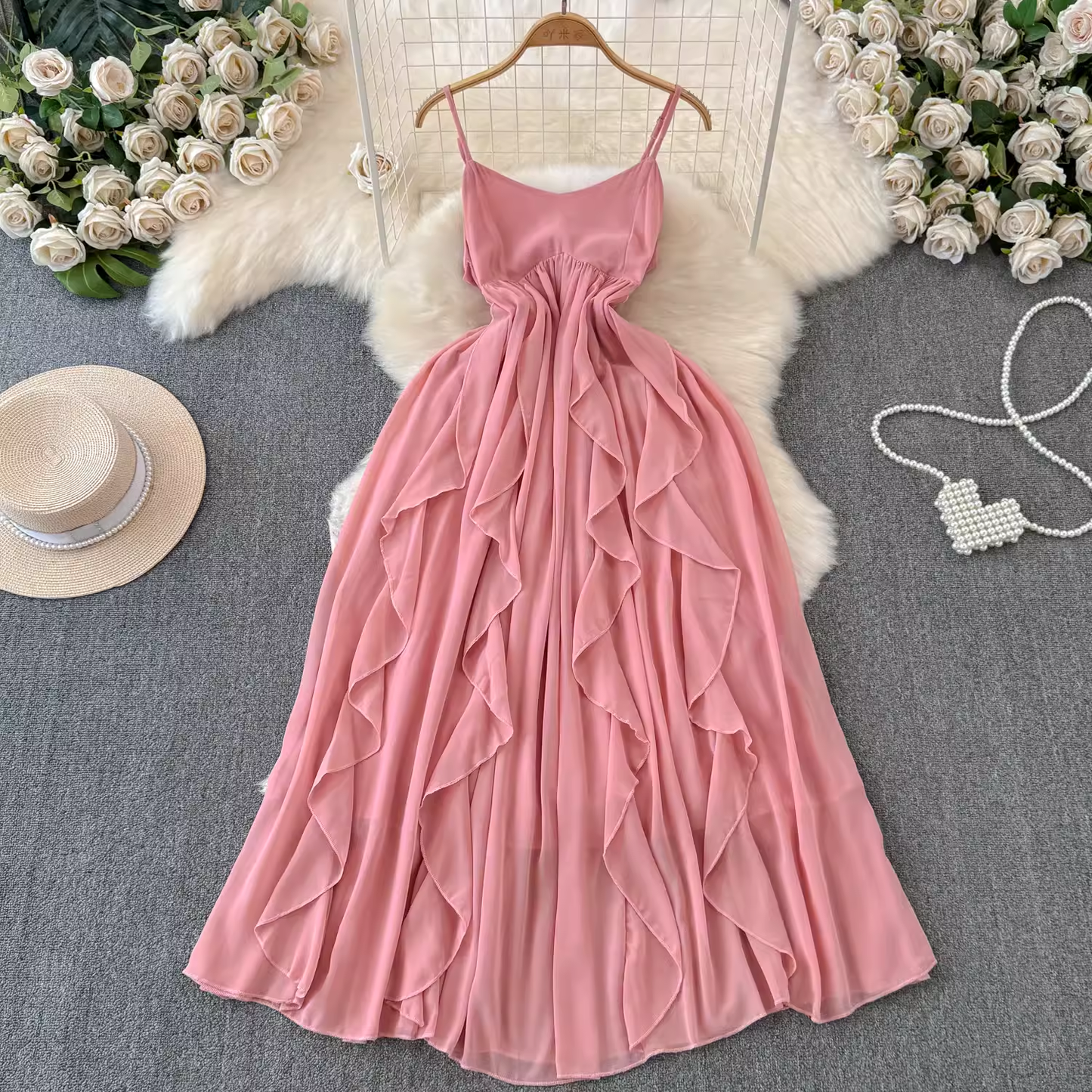 Pink suspender dress YM1436