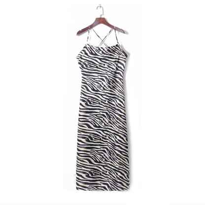 Contrast striped sexy backless strappy dress YM456