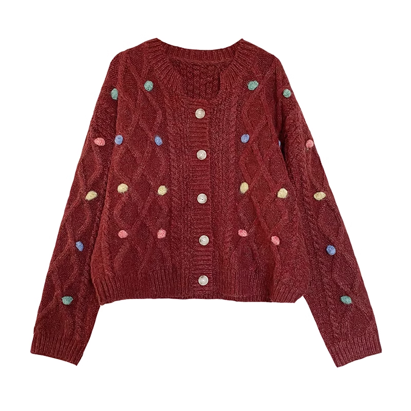 Red Single Breasted Oversized Long Sleeve Sweater YM378