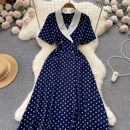 Polka Dot V-neck Summer Dress,YM61