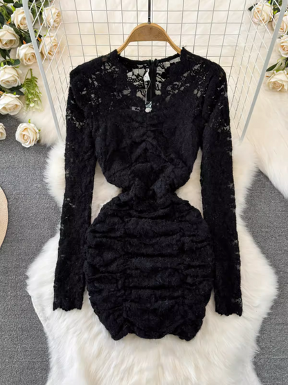 Women's long-sleeved V-neck lace bodycon dress YM997