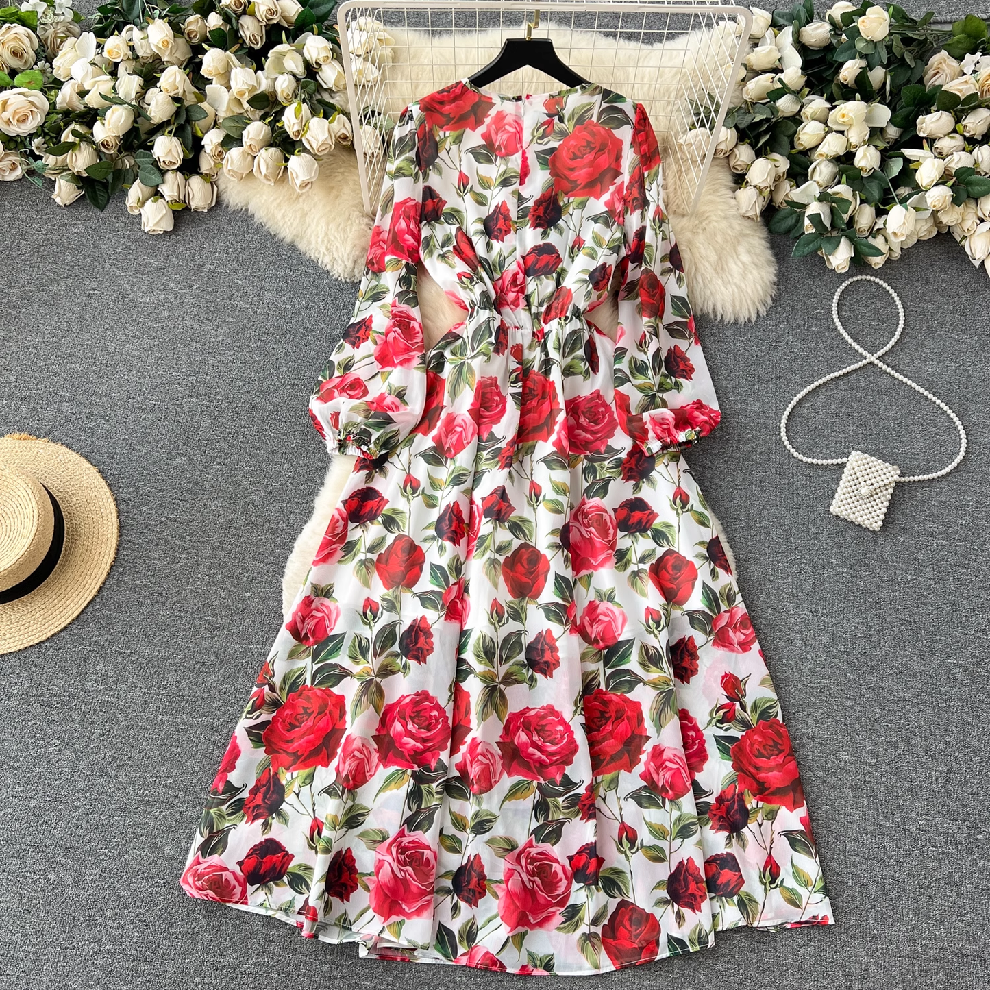 women's rose dress,YM155