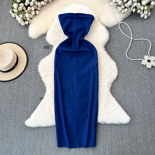 Summer fashionable strapless mid-length slit denim dress YM1026