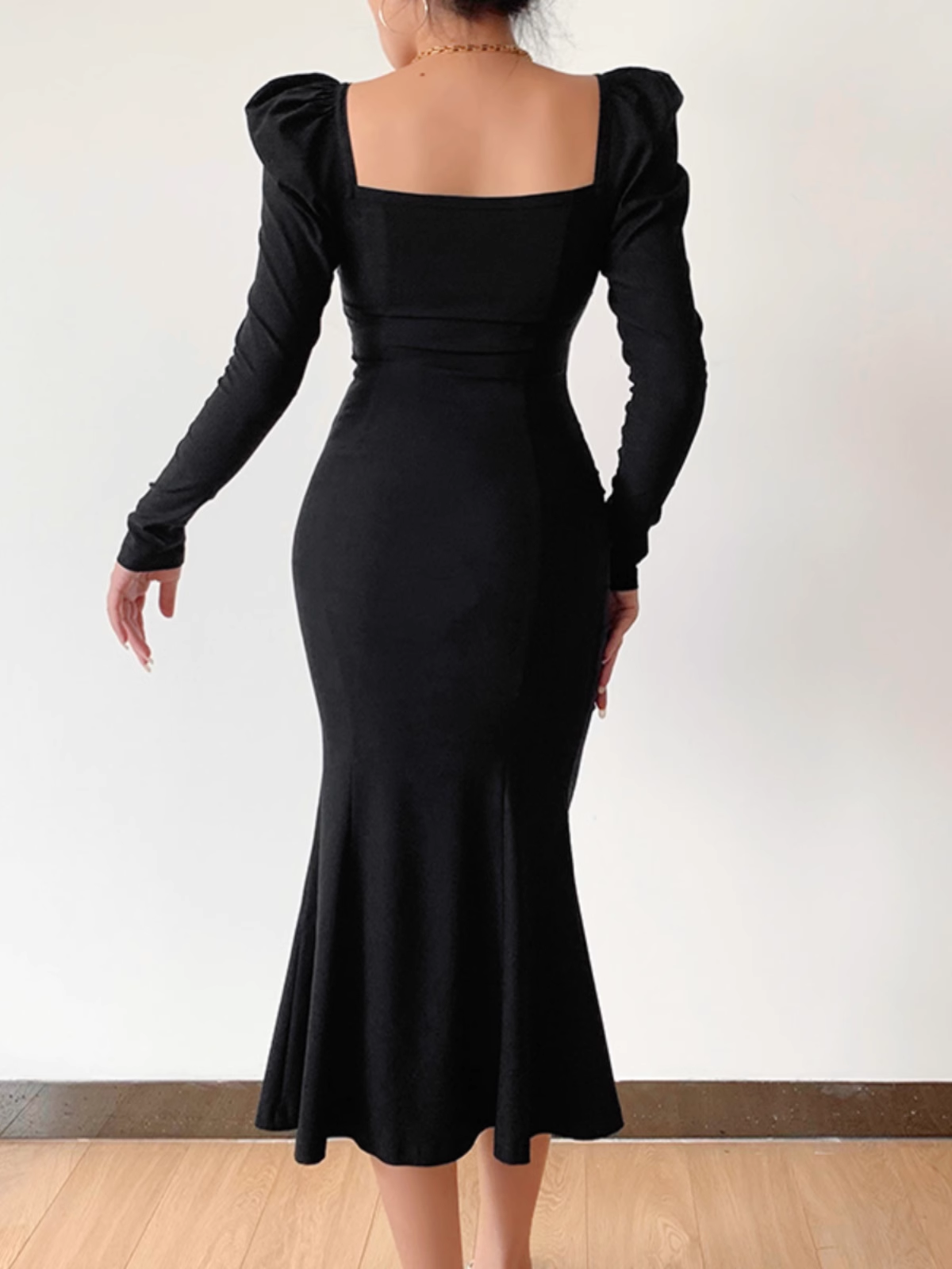 Black long sleeve mermaid dress YM738