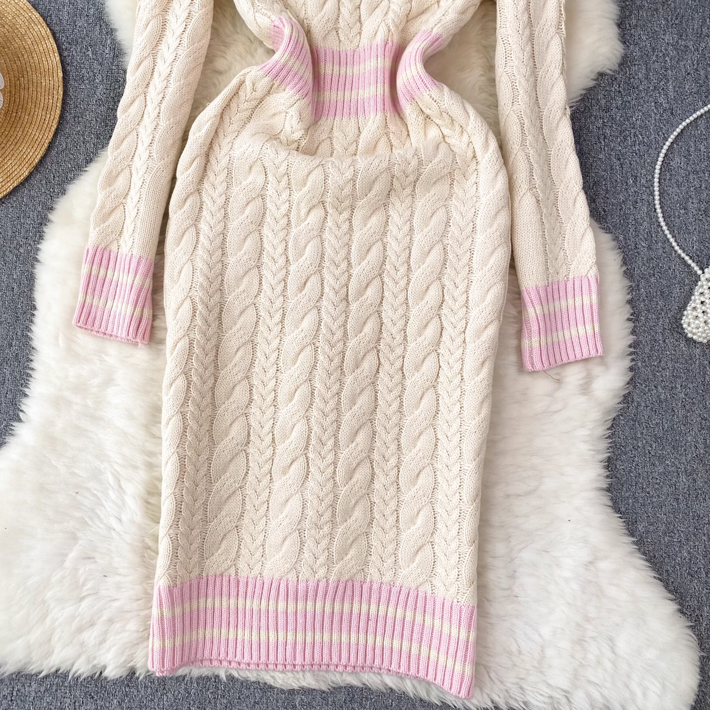 Knitted dress for women autumn design with contrasting stripes YM610