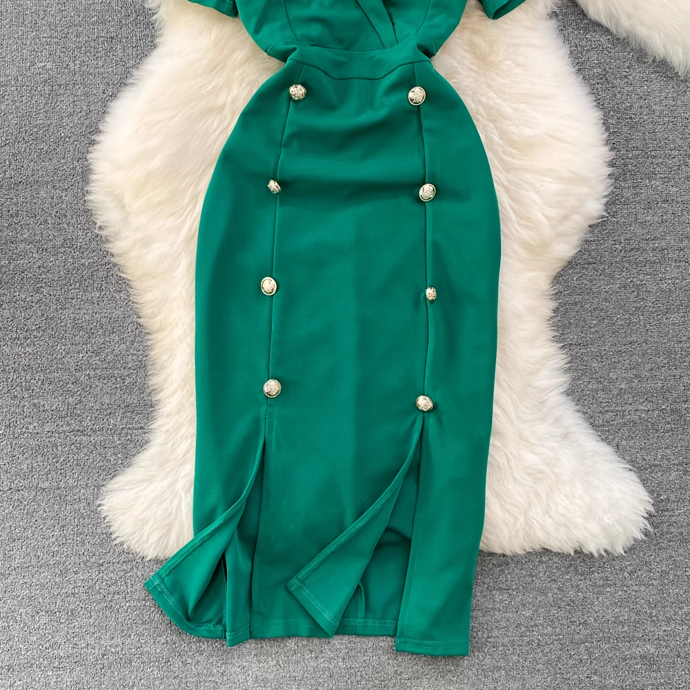 Green V Neck Bodycon Dress  YM250