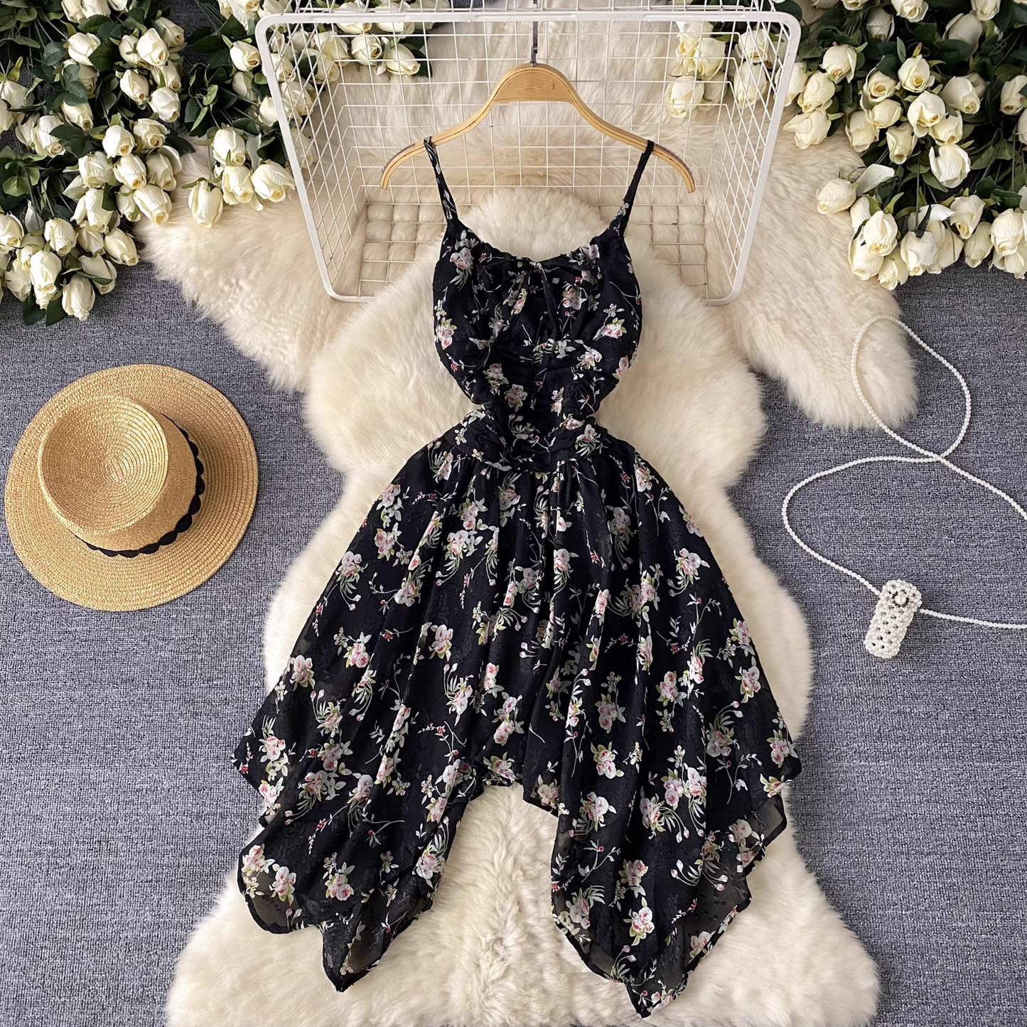 Floral suspender dress YM1075