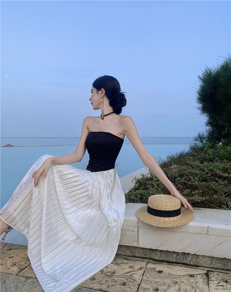 Beach holiday beach long skirt strapless dress YM1037