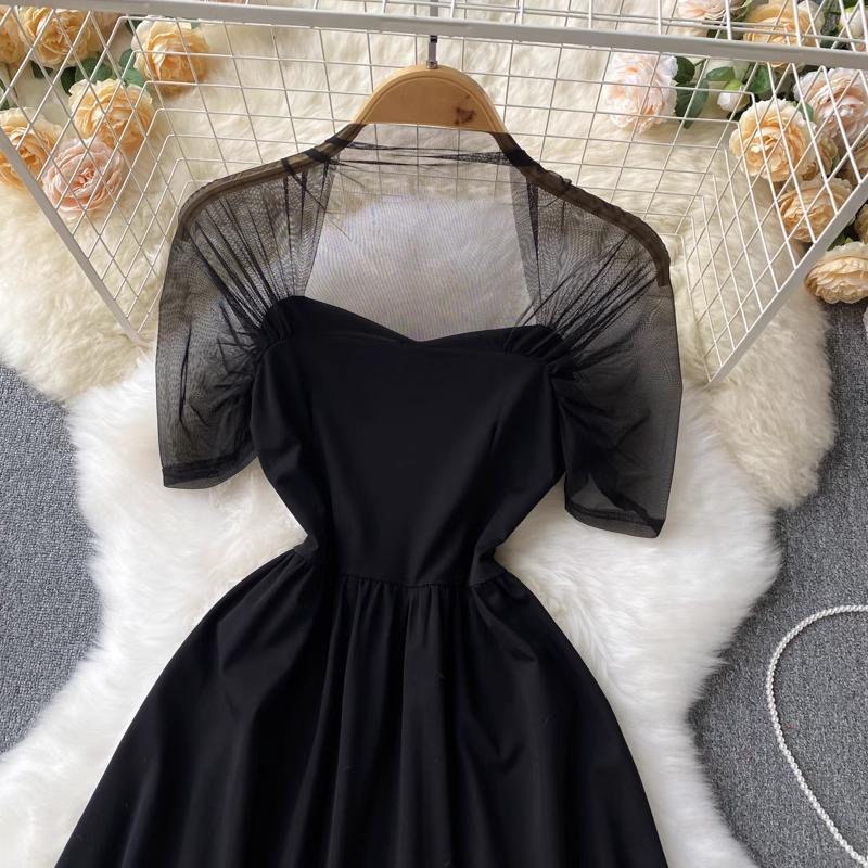 Vintage A-line Black Dress ,YM58