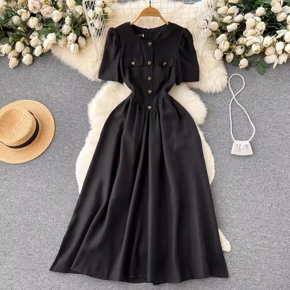 New summer dress black short sleeve long dress  YM1184