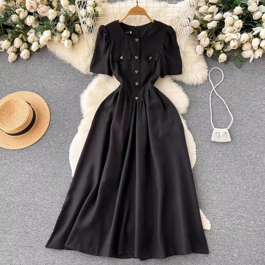 New summer dress black short sleeve long dress  YM1184