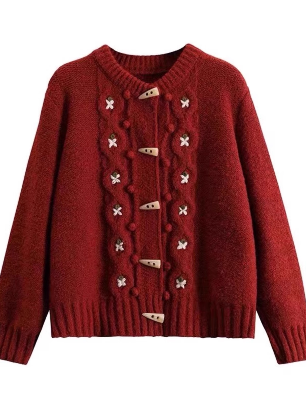 Retro Embroidered Christmas Horn Button Sweater YM917