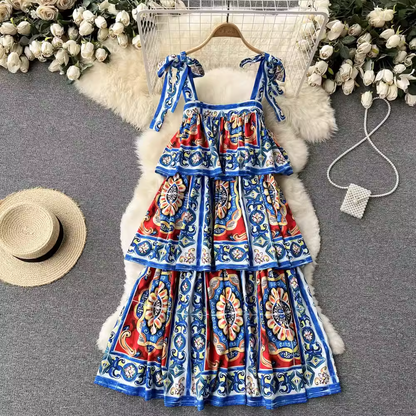 Printed Square Neck Slip Dress Summer Dress ,YM36