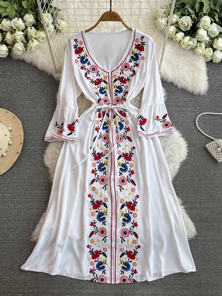 Bohemian Beach Maxi V Neck Dress YM1059