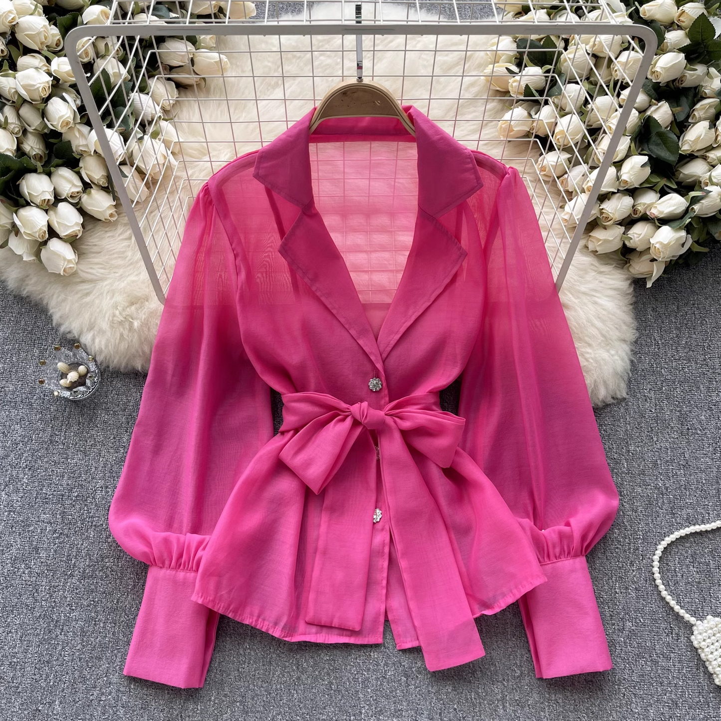 women's autumn retro puff sleeve lapel blouses YM454