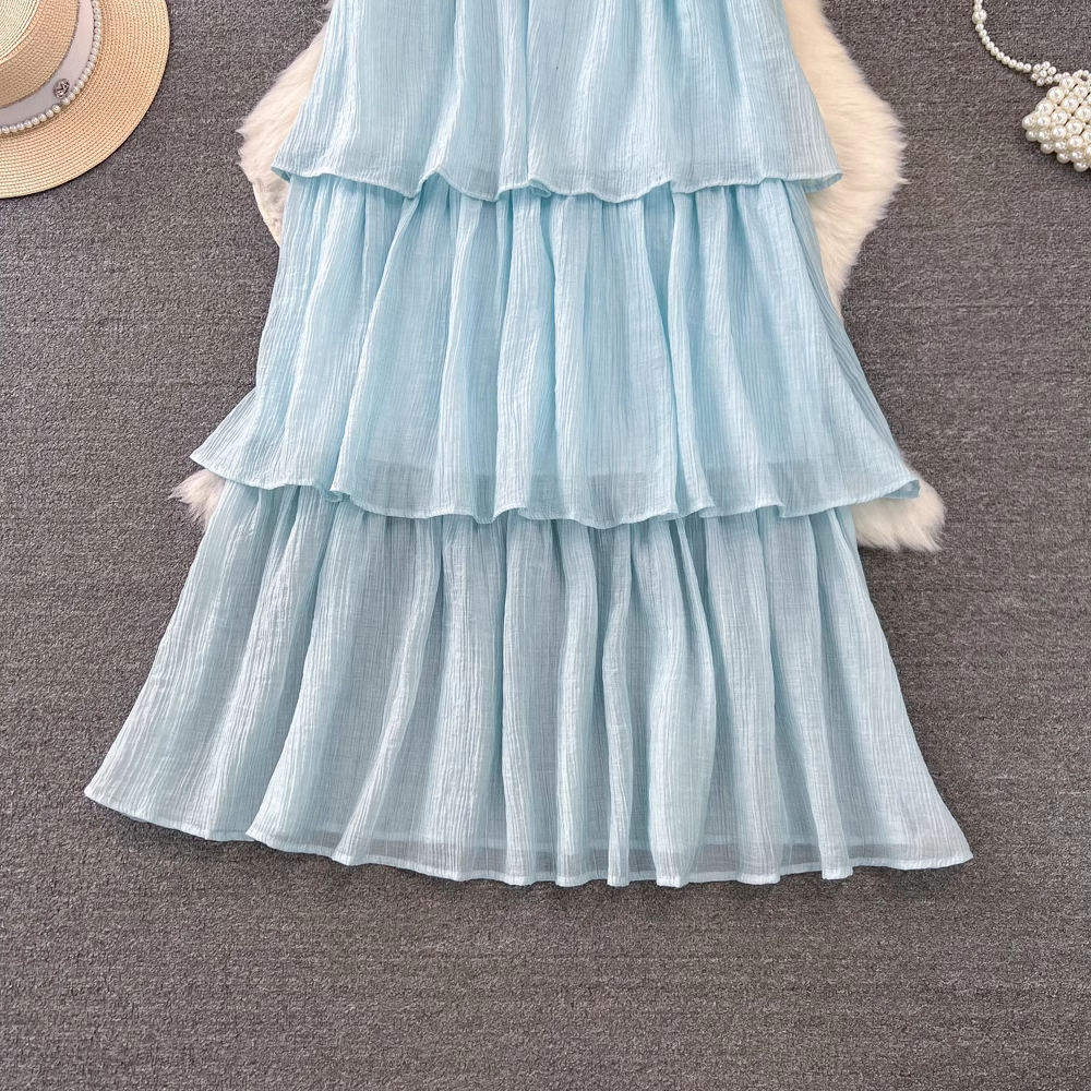 Blue A-line Dress Seaside Vacation Beach Dress  YM989