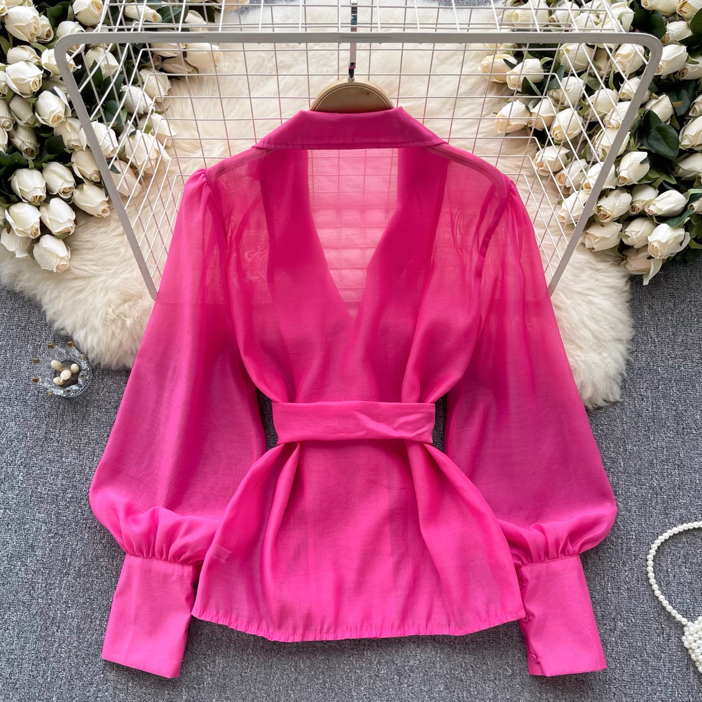 women's autumn retro puff sleeve lapel blouses YM454