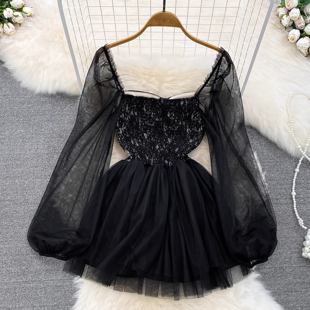 Black A-line Tulle Dress , YM235