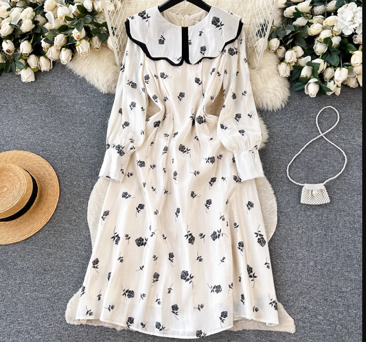 Baby doll collar floral chiffon dress  YM788