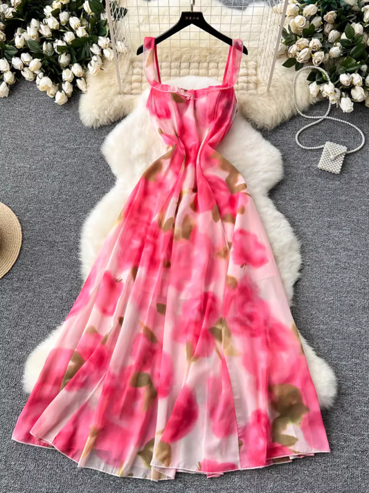 Women's seaside holiday dress with rose print  YM1470