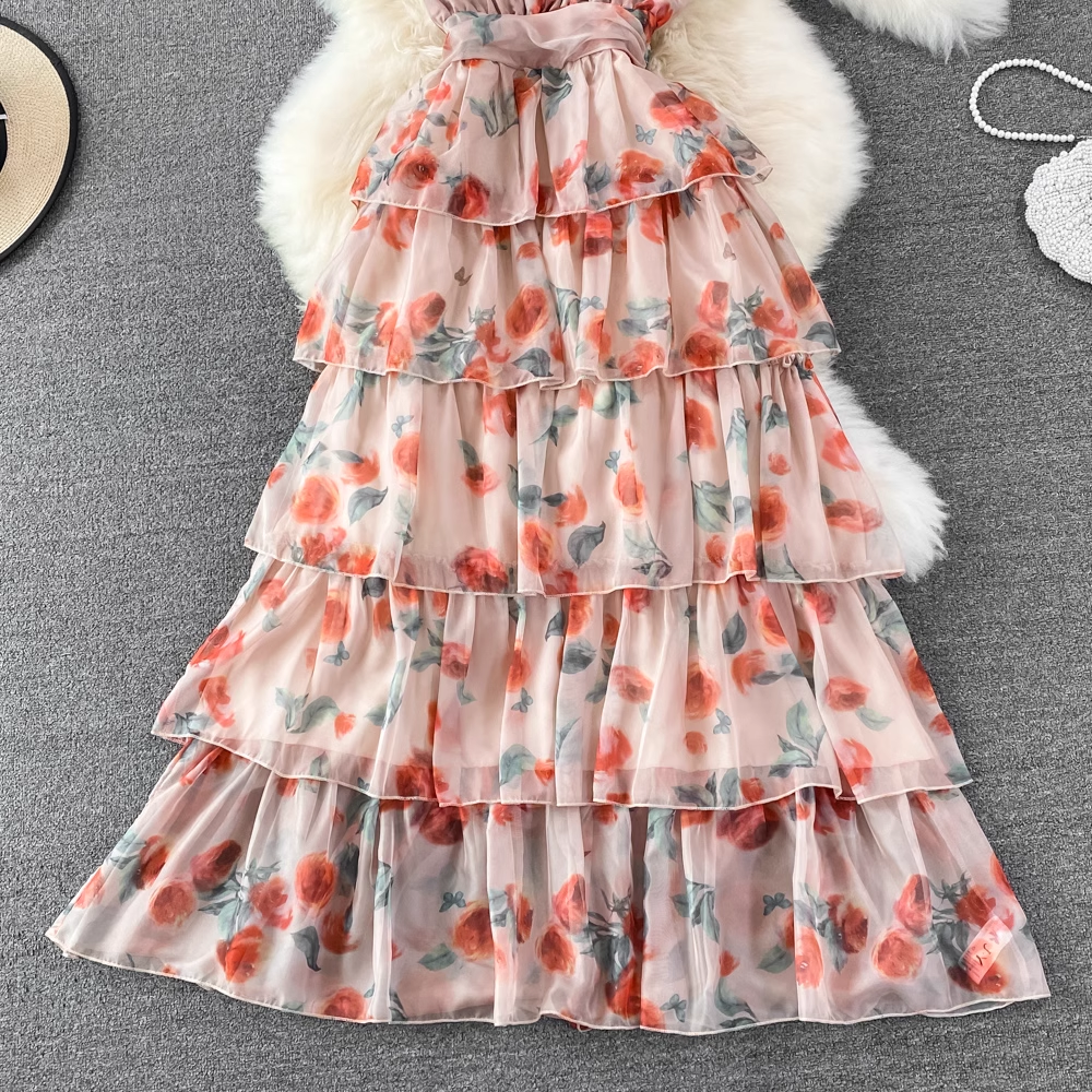 A-line Chiffon Floral Dress, YM229