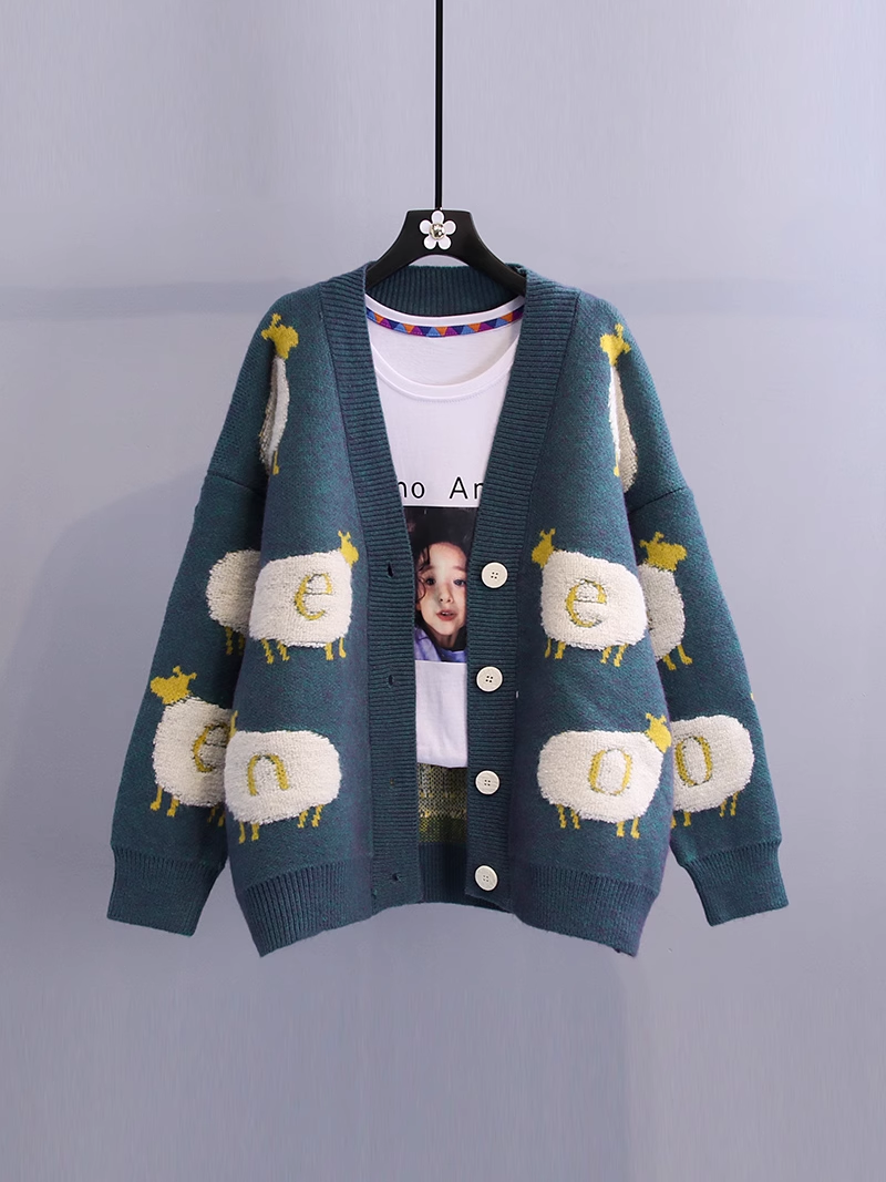 Cartoon lazy style sweater women's knitted cardigan jacket YM678