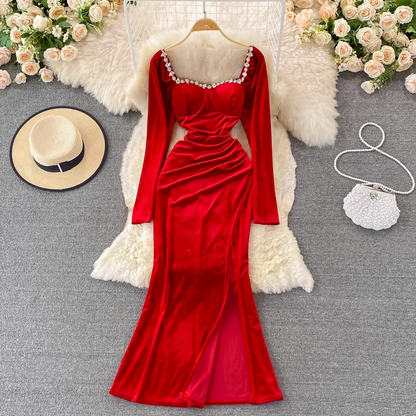 square neck velvet dress YM813