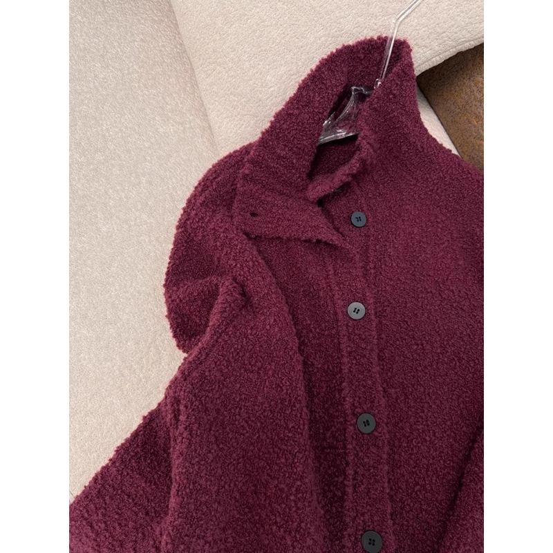 Retro Stand Collar Bouclé Knitted Cardigan Thickened Sweater Jacket YM1849