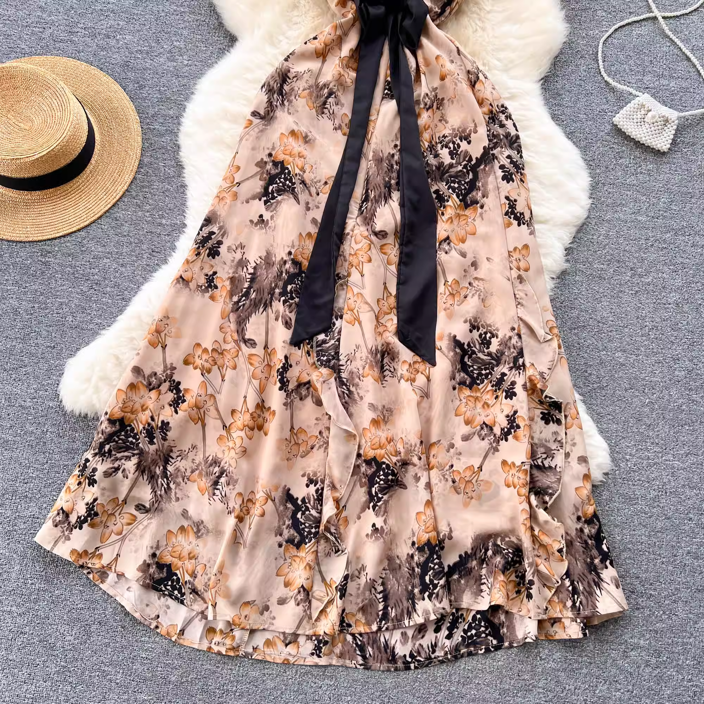 Romantic retro atmosphere floral dress,YM97