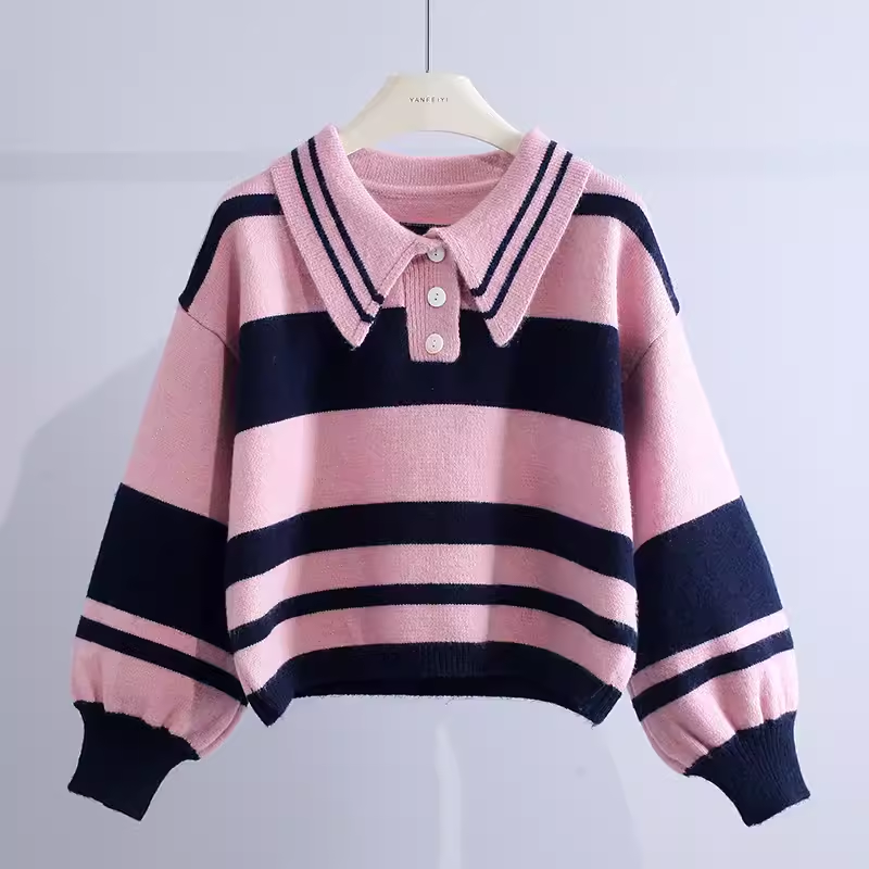 women's lapel pullover striped sweater YM643