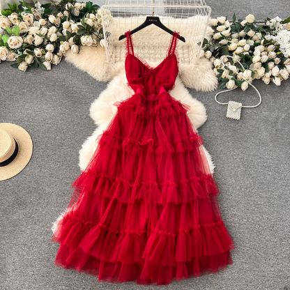 A-line V Neck Tulle Summer Dress  YM1178