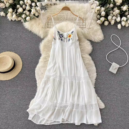 A-line Embroidered Beach Dress  ,YM35