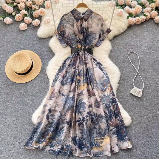 women's summer elegant printed dress ,YM44