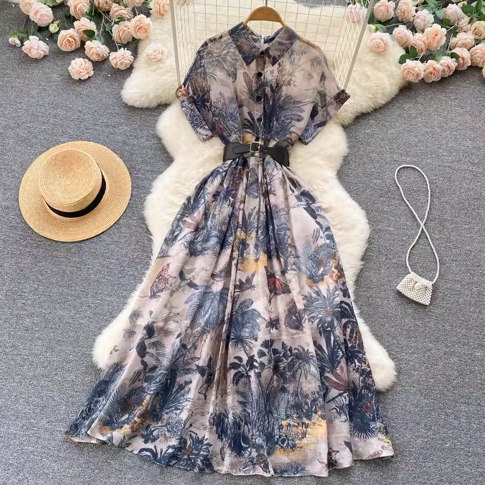 women's summer elegant printed dress ,YM44