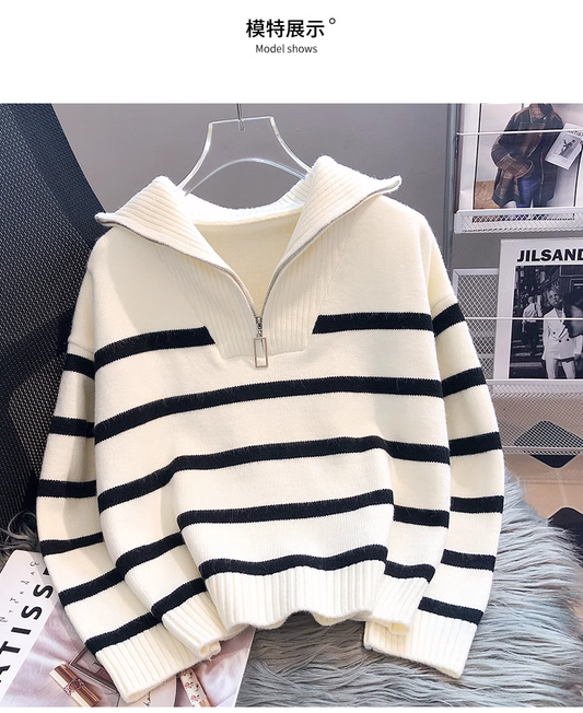 women's spring and autumn striped sweater loose lazy style knitted sweater YM372