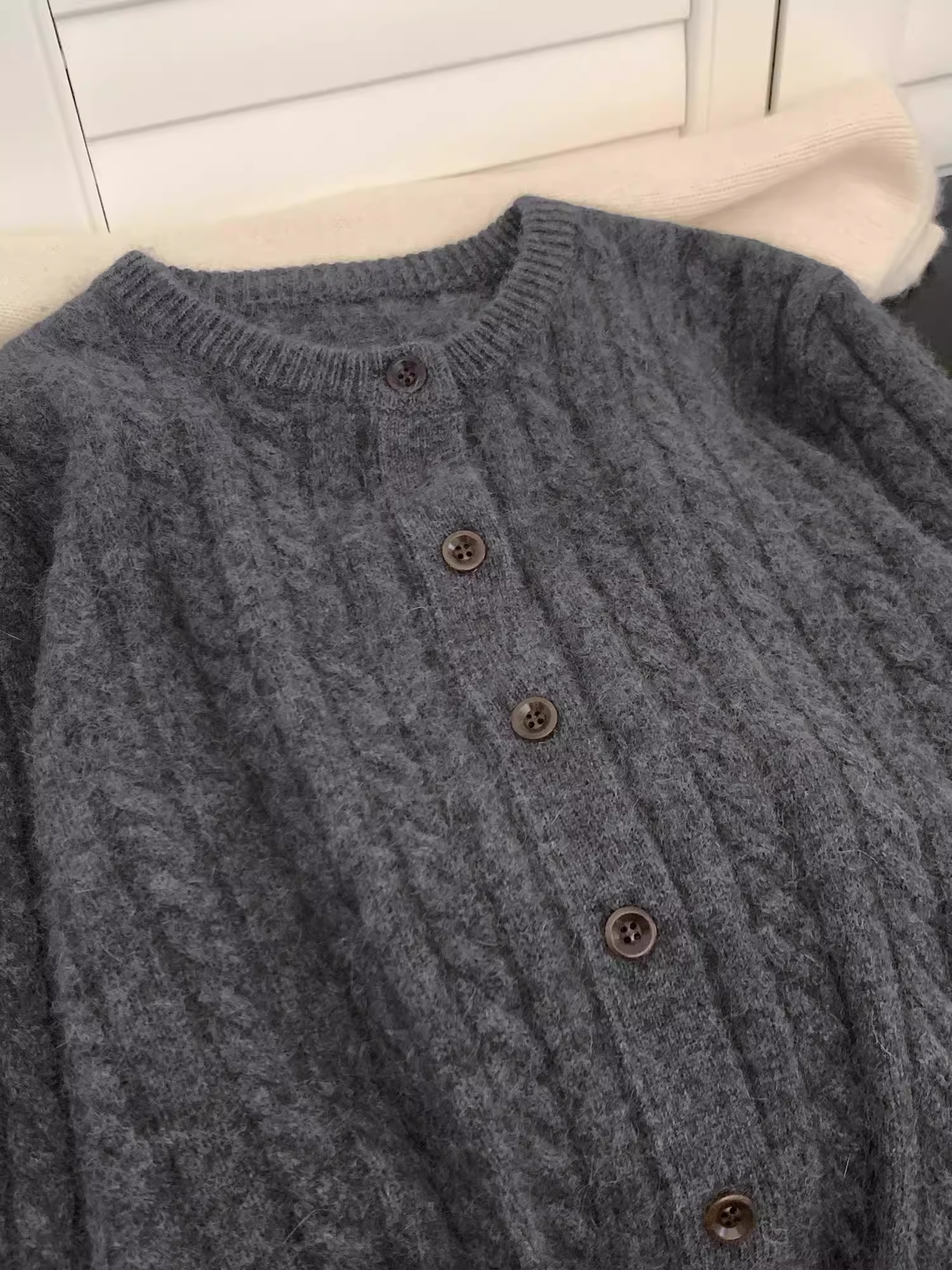 Vintage gray twist knit sweater cardigan YM1906