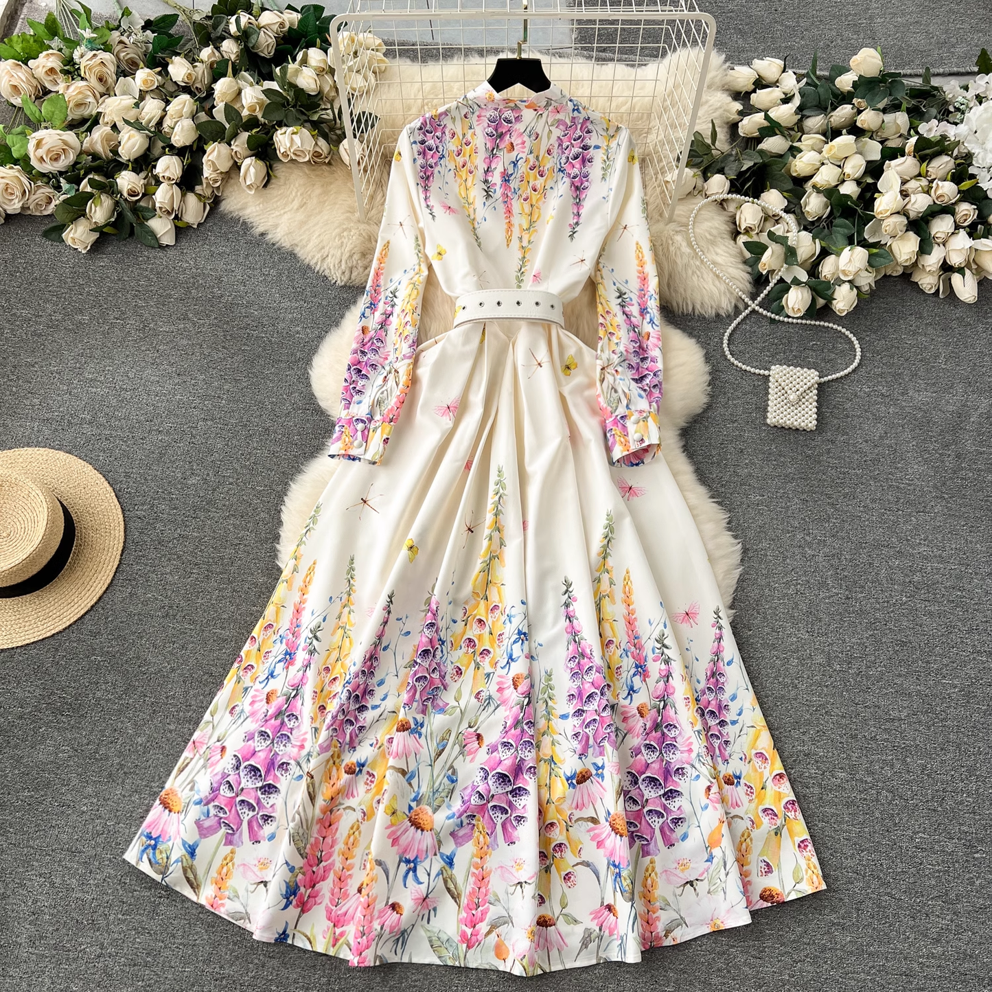 Retro palace style long printed elegant dress  YM1169