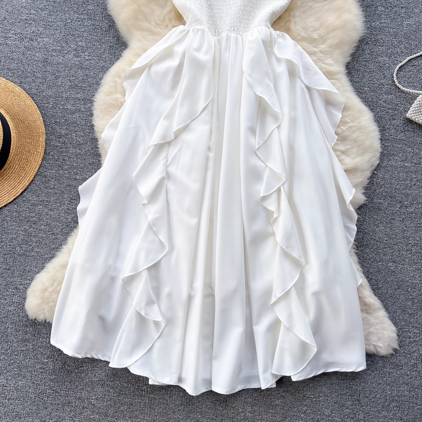 White Ruffle Holiday Maxi Dress, YM166