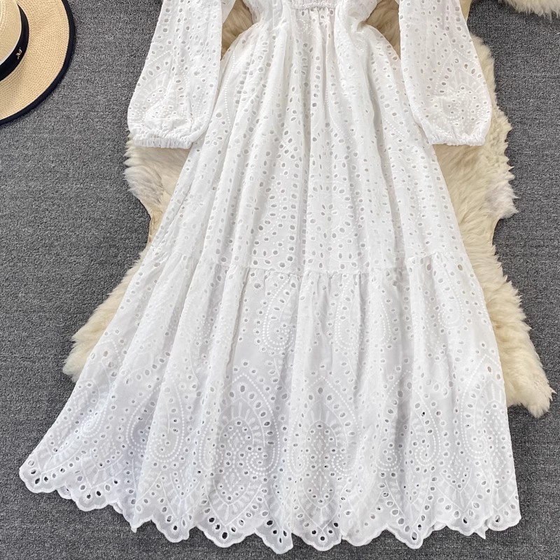 V-neck hollow embroidery summer dress ,YM180