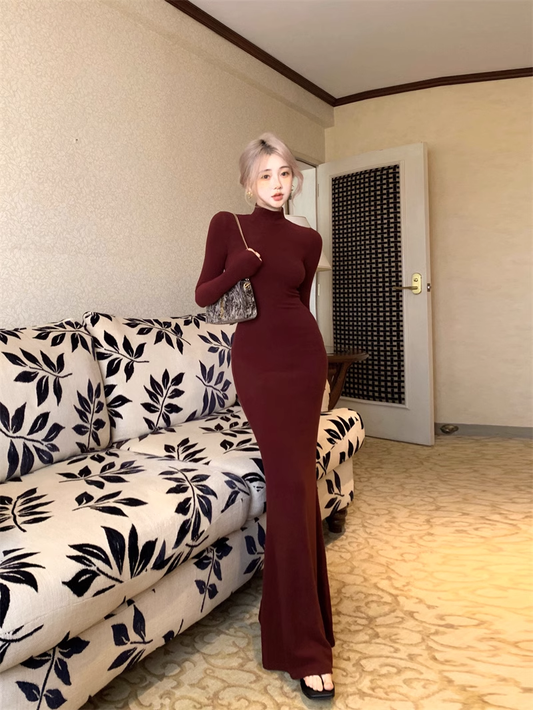 Simple Sheath Burgundy Long Birthday Outfits Party Dress YM1833