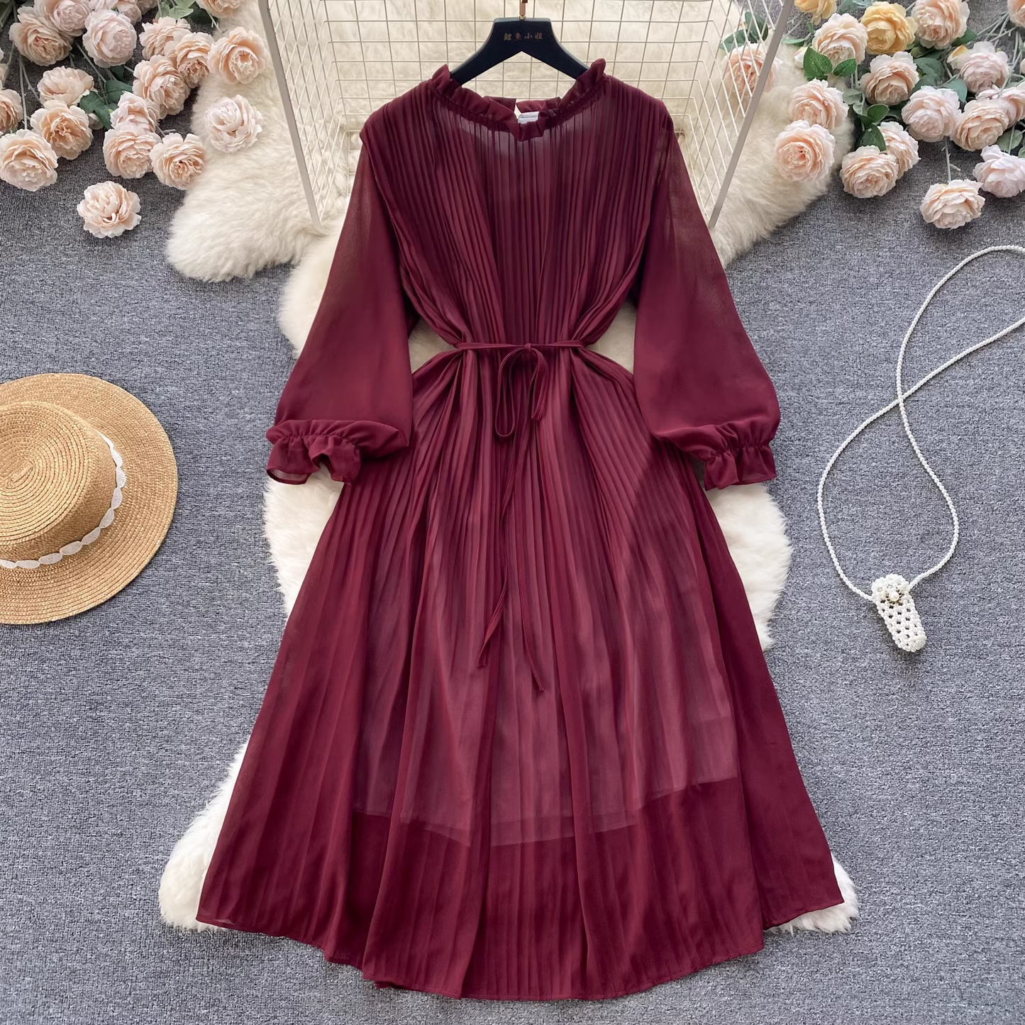 women's puff sleeve chiffon dress YM323