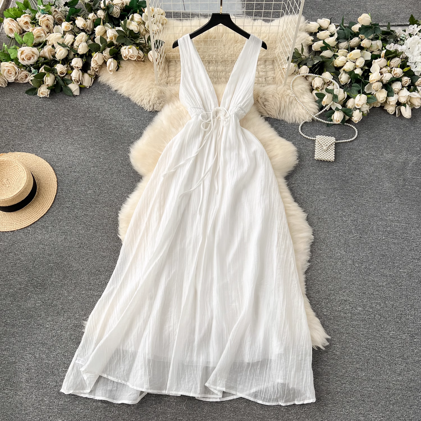 Sexy deep V-neck long sleeveless dress for women YM1138