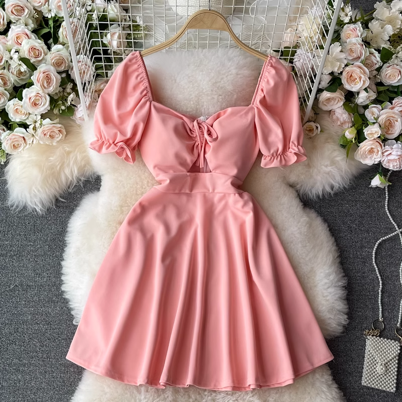 Cute A-line Pure Color Dress ,YM183