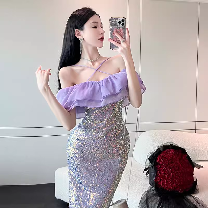 Off The Shoulder Purple Dress  YM1479