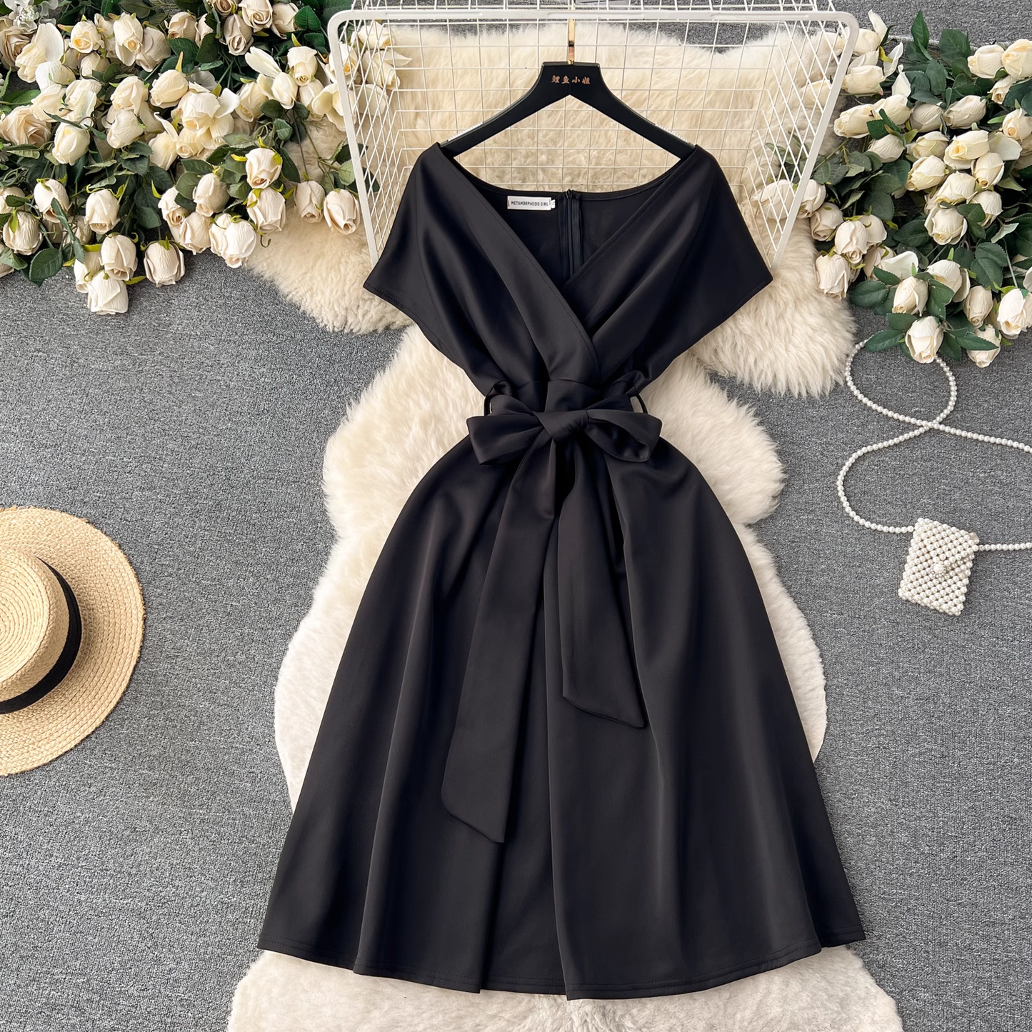 Summer bow tie waist chic dress YM491