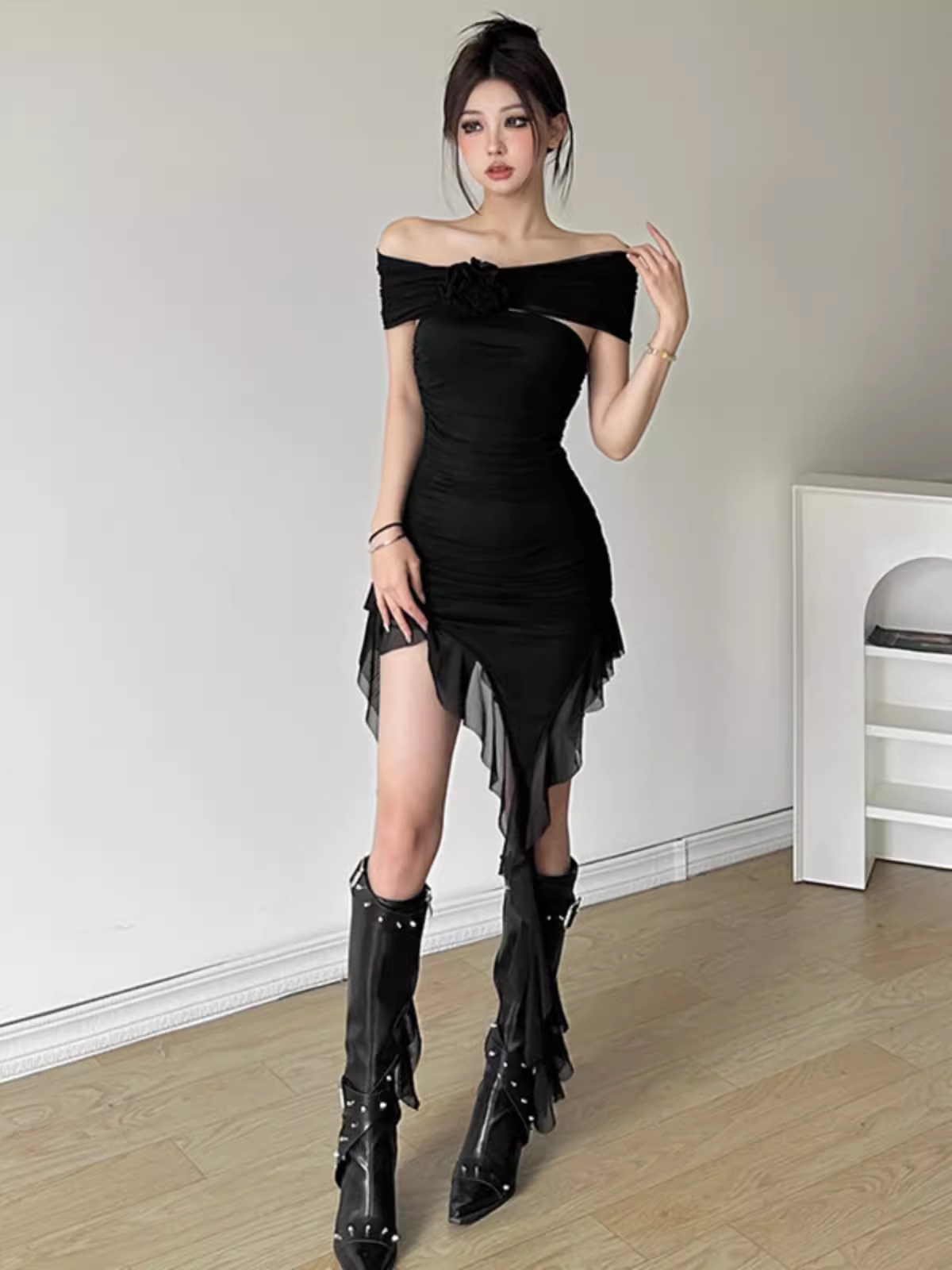 Irregular fringe tube top dress YM1526