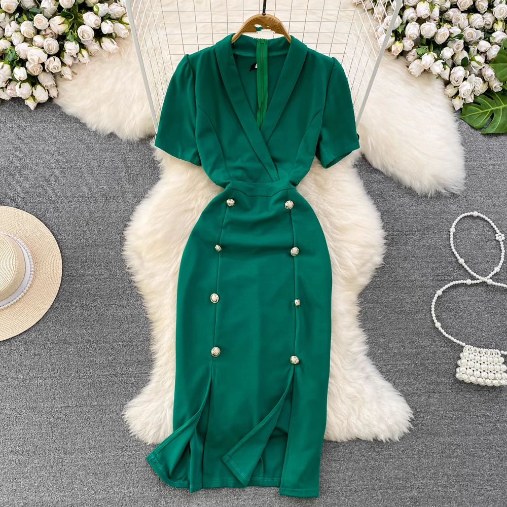 Green V Neck Bodycon Dress  YM250